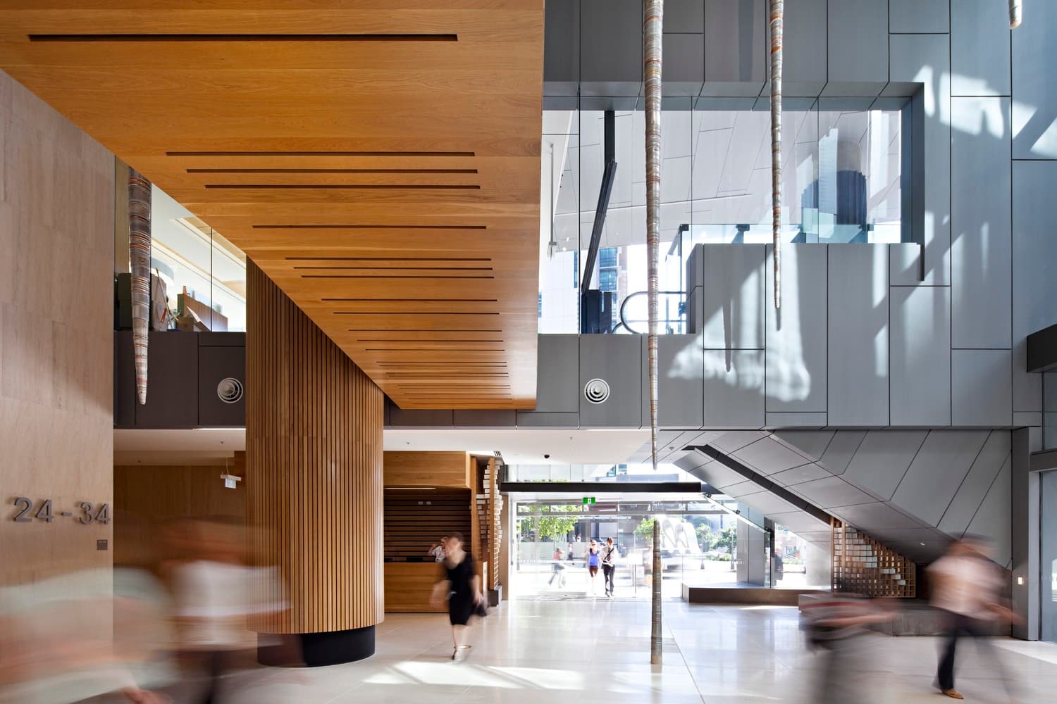Commercial building lobby with architectural lighting